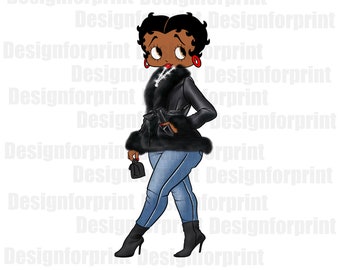 Betty in Leather Jacket, Trending, Sublimation, Dtg, Wall Decor, Design for print, Instant Download