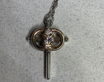 Sterling and 14k Yellow Gold Cross with Diamond Like Stones