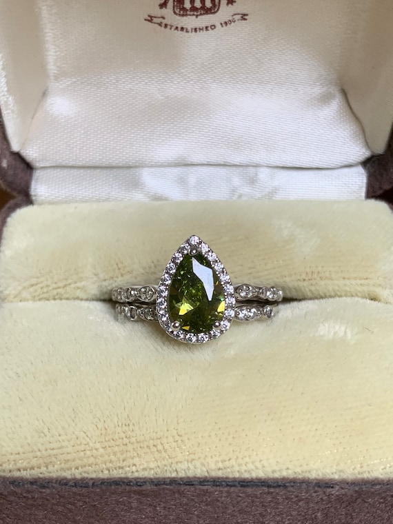 Sterling White Sapphire and Pear Peridot Wedding S