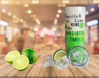 Tequila Lime Margarita Glitter Tumbler, Faux Ice topper with Recipe | Custom Personalize