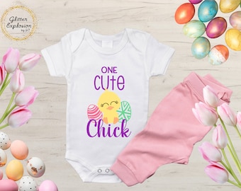 One Cute Chick | Easter Shirt, Bunny, Chick, Easter Eggs, Party Shirt, Kids Custom Shirts, Gift, Girls and Boys Easter, Personalized