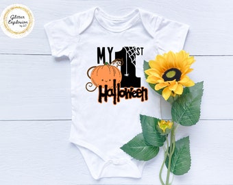 My First Halloween Shirt, Ghost, Pumpkin, Frankenstein, Spider, Orange T-Shirt, Kids, Baby, Bodysuit, Custom, Personalize