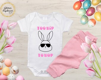 Too Hip to Hop | Easter Shirt, Bunny, Chick, Easter Eggs, Party Shirt, Kids Custom Shirts, Gift, Girls and Boys Easter, Personalized