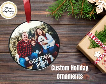 Custom Christmas Ornament, Acrylic Round, Glitter, Holiday, Family, Xmas, Memorial, Gift Idea