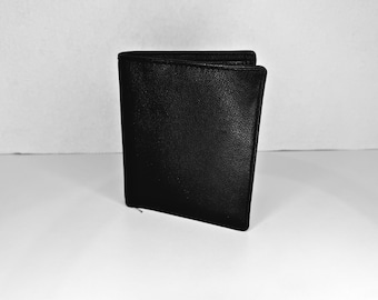 Billetera de cuero plegable, Billetera de cuero genuino, Billetera de cuero negra, Billetera de cuero para hombres, Billetera minimalista, Regalo para él, Billetera de cuero