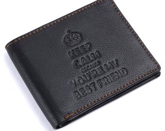 Brieftasche aus schwarzem Leder mit Gravur, Geschenk für Ihn