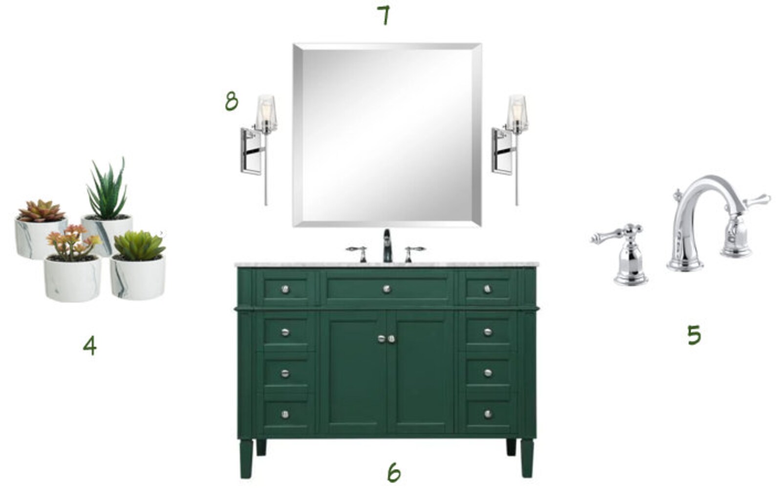 Bathroom Finishes and Fixtures Green and White Remodel - Etsy