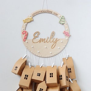 Calendario dell'Avvento ghirlanda di zucchero in legno - personalizzato con casetta, con nome, Avvento, Calendario dell'Avvento per bambini Natale