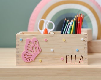 Pen holder desk organizer pen box - personalized, school child 2024, DIY - butterfly