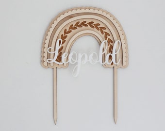 Cake Topper Regenbogen Rose Natur aus Holz, Regenbogen Natur , Geburtstag, Taufe, Kommunion, Babyparty