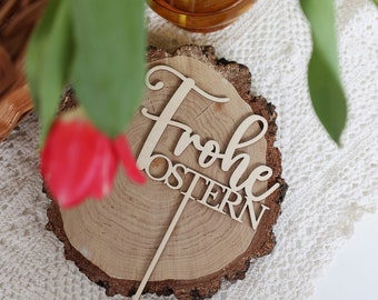 Cake Topper "Frohe Ostern" aus Holz Tortenstecker Tortendeko DIY Topper Tortenaufsatz Cake Osterbrot Kuchen Osterkuchen Hase Osterfest