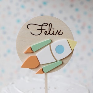 Cake Topper Wooden Rocket - Personalized