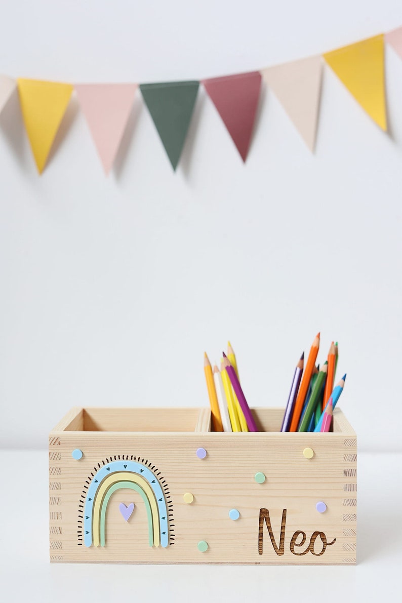 Stiftehalter Schreibtisch Organizer Stiftebox verschiedene Varianten personalisiert , Schulkind 2023 , DIY Regenbogen Blau