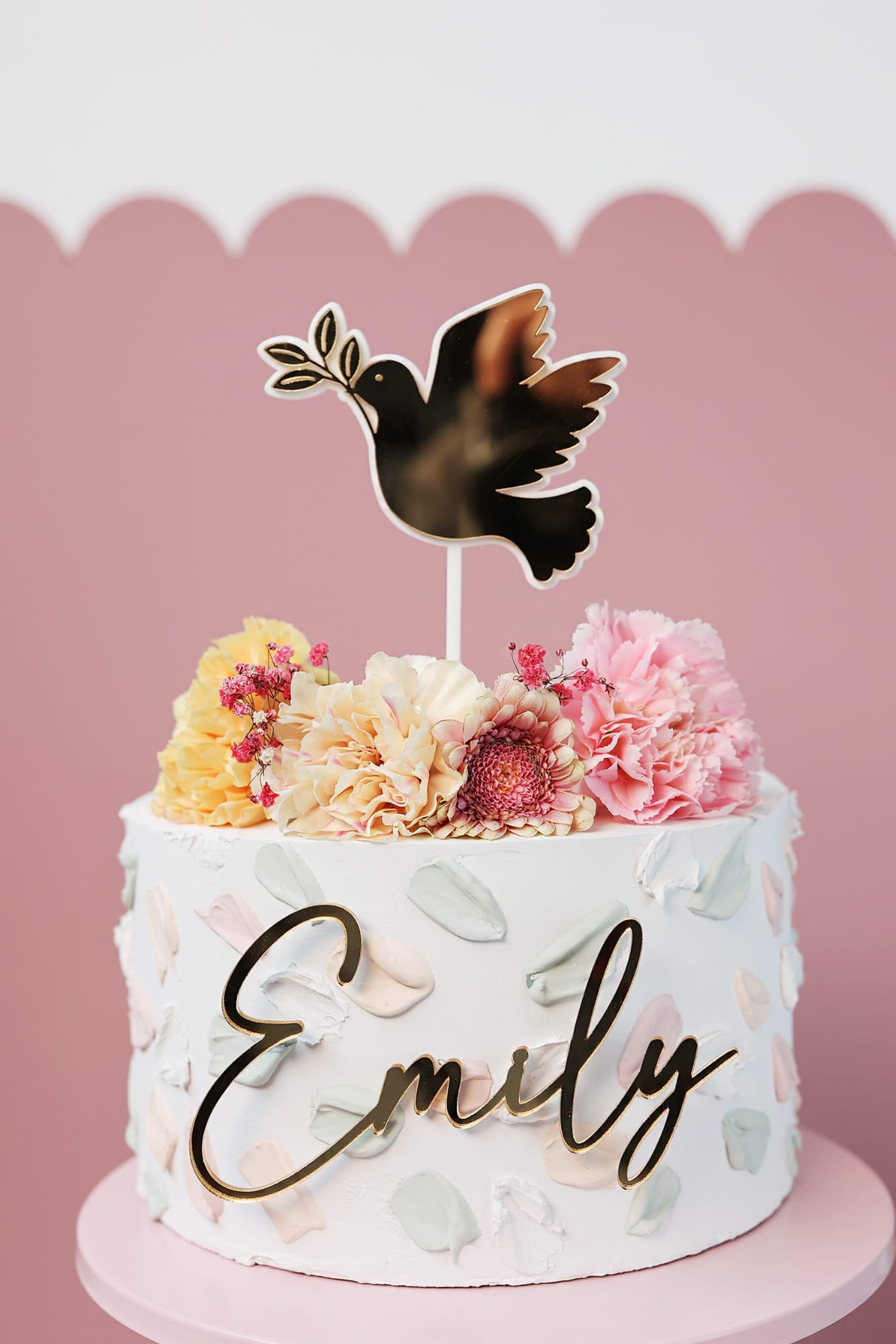 Cake Topper Personnalisable Colombe - Décoration Gâteau Baptême, Anniversaire, Mariage - Plastique Biosourcé Fabriqué En France