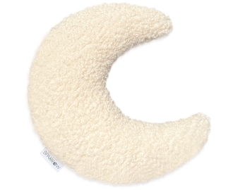 Teddy Ecru BOUCLE Lune - coussin décoratif, coussin long, coussin doudou, coussin agneau bouclé naturel