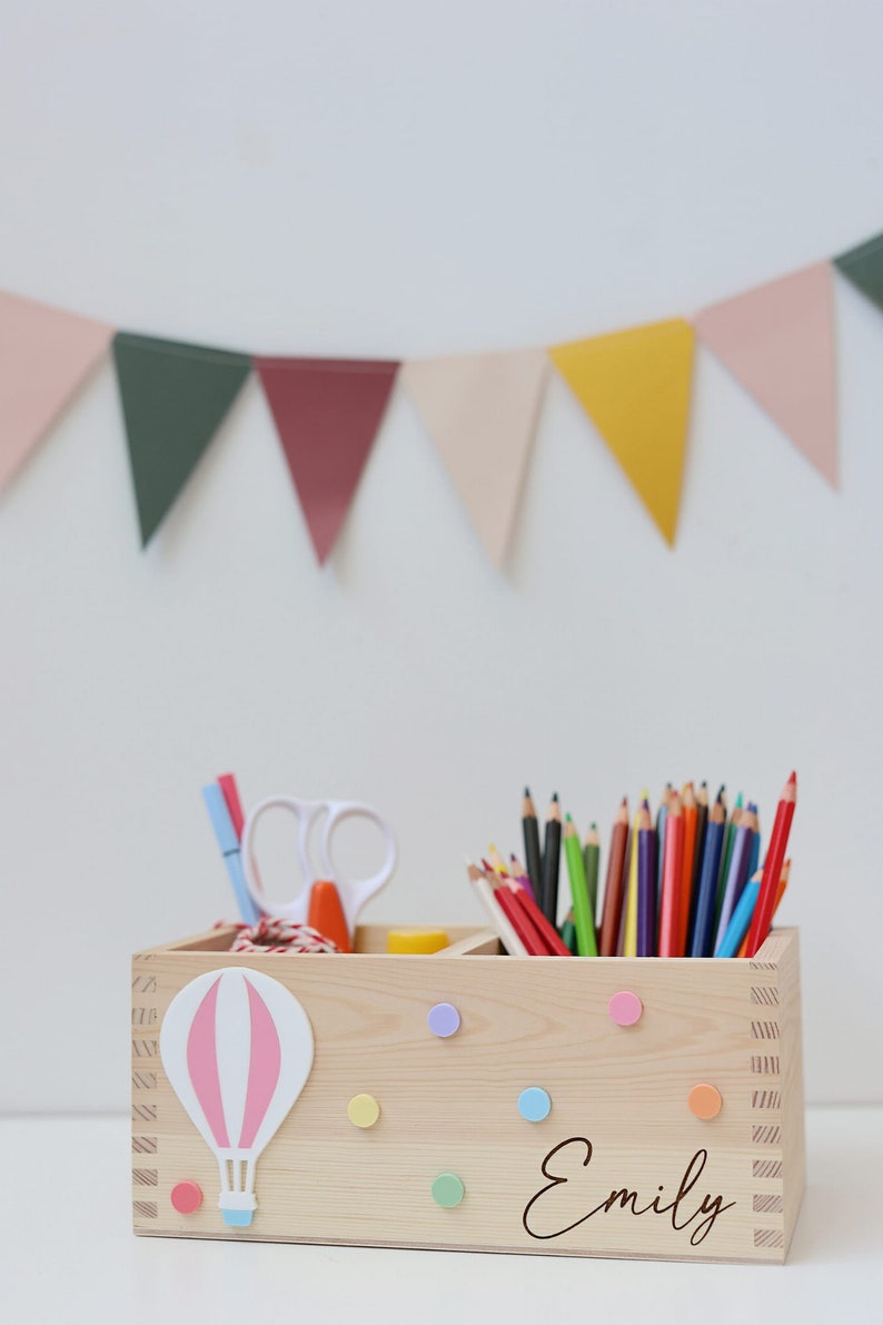 Stiftehalter Schreibtisch Organizer Stiftebox verschiedene Varianten personalisiert , Schulkind 2023 , DIY Heißluftballon