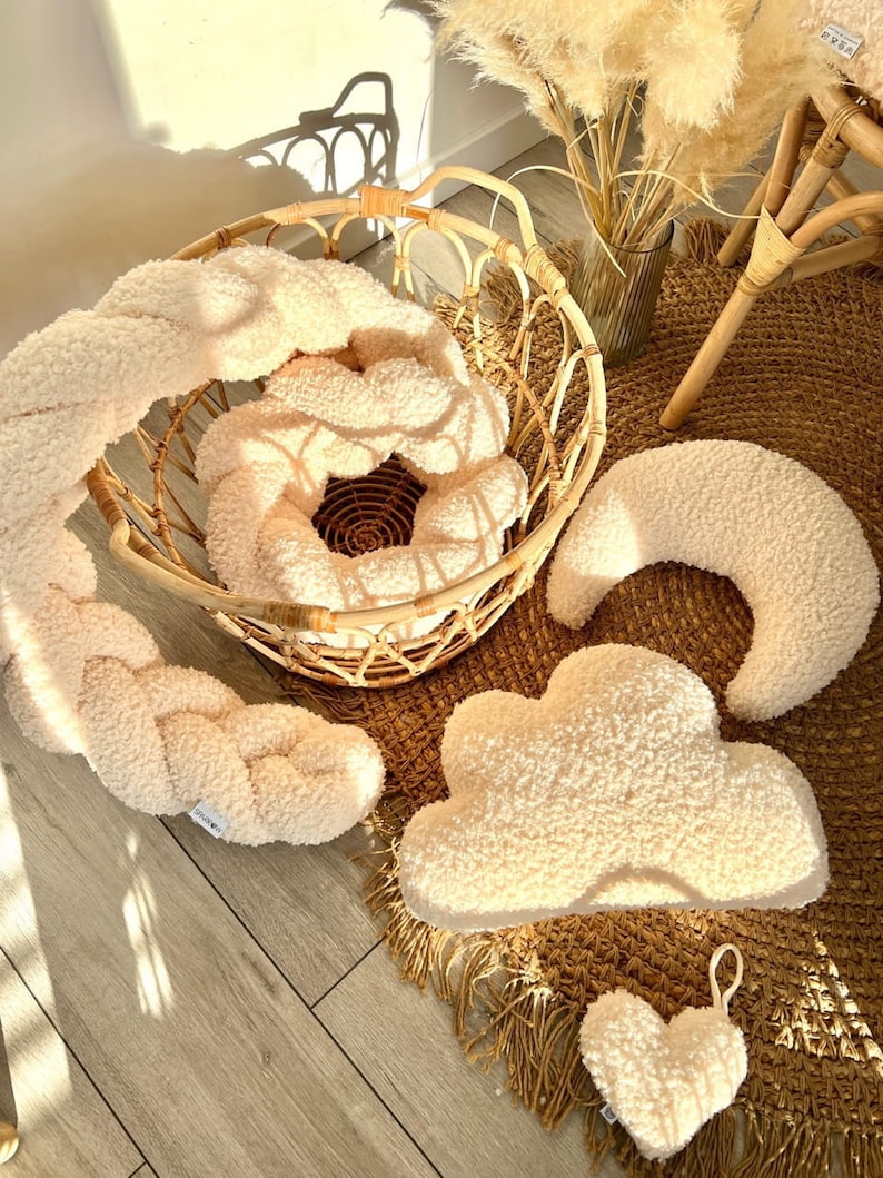 Teddy Ecru BOUCLE Wolke Dekokissen, Langes Kissen, Kuschelkissen, Kissen Bouclé Lamm natur Bild 5