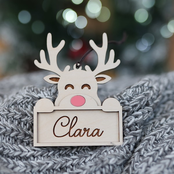 Ciondolo palla di Natale renna Rudolf - Personalizzato, con nome, Avvento, regalo per bambini Albero di Natale