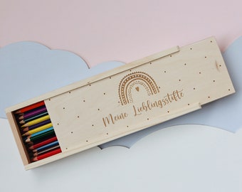 Aufbewahrungsbox mit Regenbogen aus Holz "Meine Lieblingsstifte" ,DIY, Stiftenbox,Box