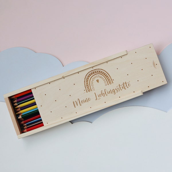 Aufbewahrungsbox mit Regenbogen aus Holz "Meine Lieblingsstifte" ,DIY, Stiftenbox,Box