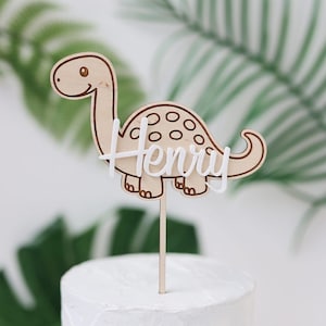 Cake topper dino nature made of wood, donosaurier, brachiosaurus, birthday, party,