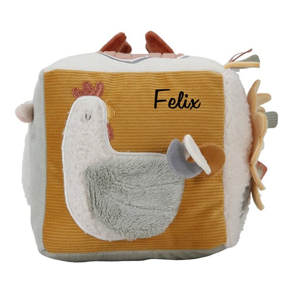 Attività cubo tattile cubo didattico Little Farm - Piccolo cubo olandese giocattolo per bambini, con nome, regalo di Natale, Natale, capacità motorie, bambino