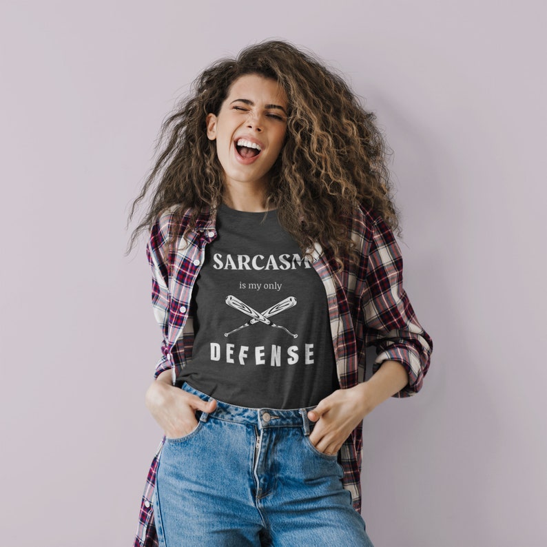 Teen Wolf tv show tshirt with the stiles stilinski, dylan obrien, quote, sarcasm is my only defense, with art of baseball bats, perfect merchandise or christmas gift for any teen wolf fan, gift for her