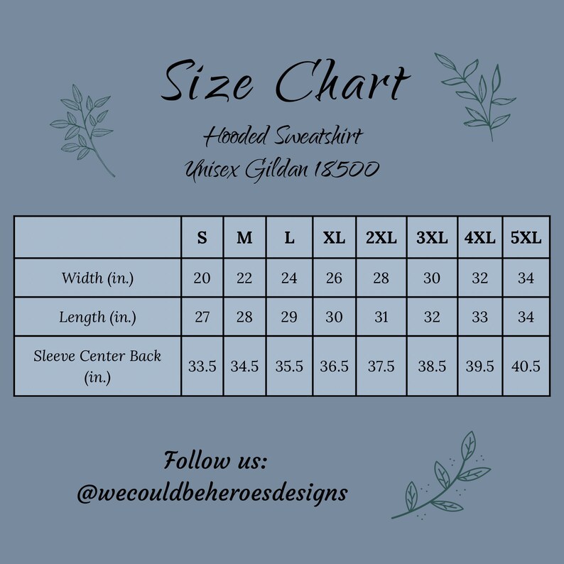 Sizing chart.