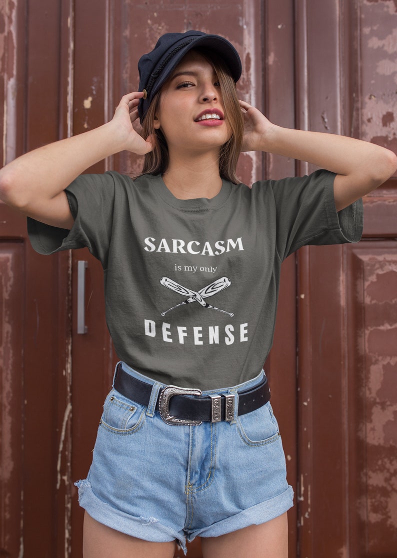 Teen Wolf tv show tshirt with the stiles stilinski, dylan obrien, quote, sarcasm is my only defense, with art of baseball bats, perfect merchandise or christmas gift for any teen wolf fan, gift for her