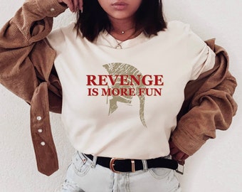 PJO T-shirt, &quot;Revenge Is More Fun,&quot; Clarisse La Rue Quote, Percy TV Show Merch, Greek God Ares Helmet Art, Powerful Tee, Gift For Percy Fan