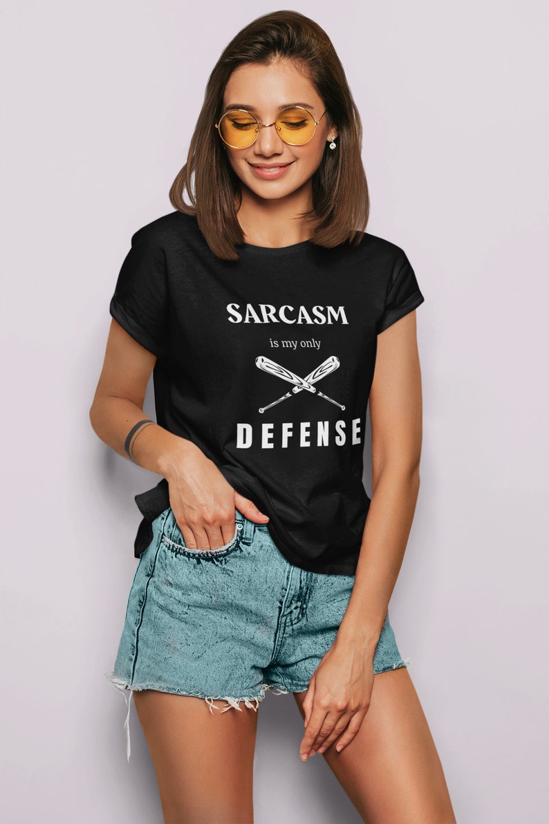 Teen Wolf tv show tshirt with the stiles stilinski, dylan obrien, quote, sarcasm is my only defense, with art of baseball bats, perfect merchandise or christmas gift for any teen wolf fan, gift for her