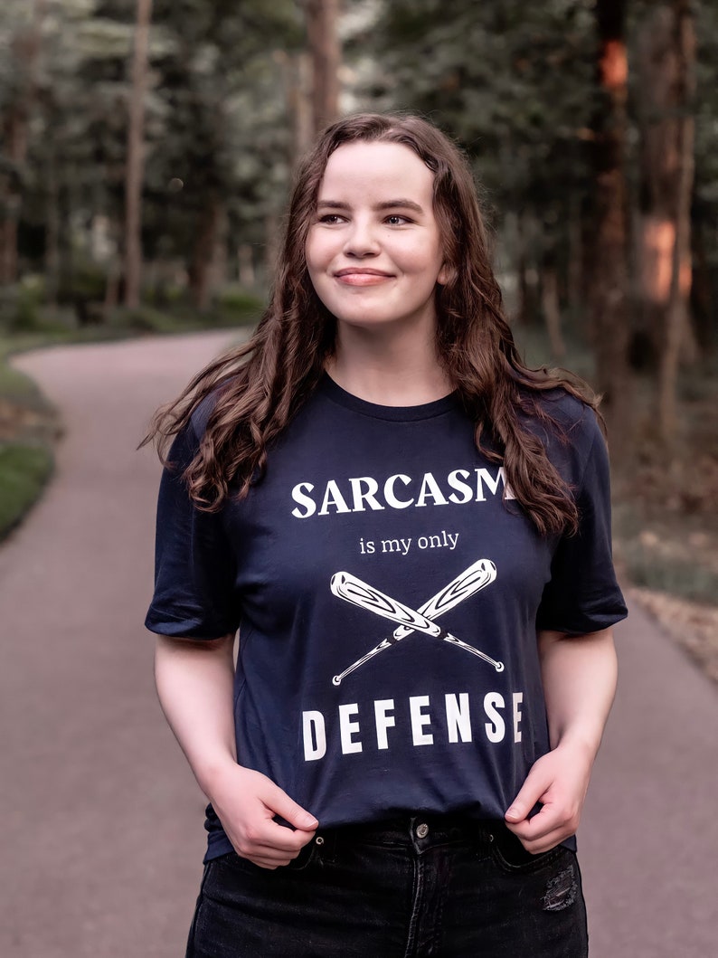 Teen Wolf tv show tshirt with the stiles stilinski, dylan obrien, quote, sarcasm is my only defense, with art of baseball bats, perfect merchandise or christmas gift for any teen wolf fan, gift for her