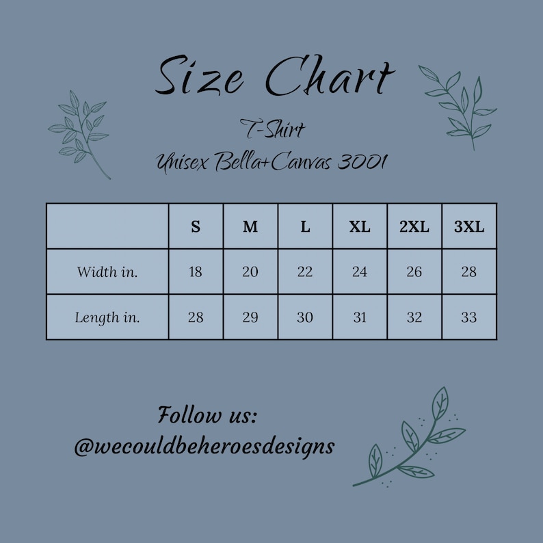 Sizing chart.
