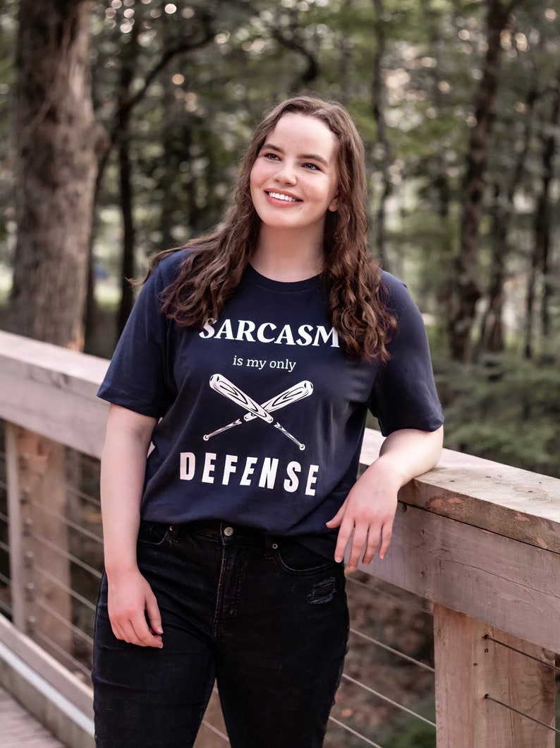 Teen Wolf tv show tshirt with the stiles stilinski, dylan obrien, quote, sarcasm is my only defense, with art of baseball bats, perfect merchandise or christmas gift for any teen wolf fan, gift for her
