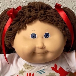 RARE Vintage Cabbage Patch Kid Girl Brown Poodle Hair Violet Eyes Head Mold #15 Collectibles Collectors Doll Gifts For Girls Mom Friends Her