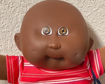 Vintage Cabbage Patch Kid Doll: Bald African American Boy, Brown Eyes, 1989