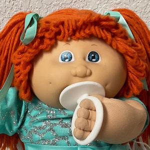 Vintage Cabbage Patch Kid Girl With Pacifier Red Hair Blue Eyes KT Factory Head Mold #4 1985 Collectibles Gift For Girls Daughter Sister Her