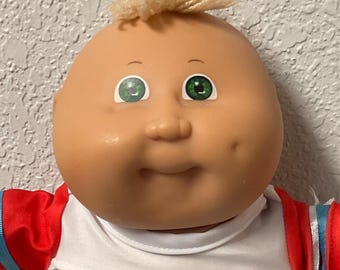 Vintage Cabbage Patch Kid Preemie Boy Doll Wheat Tuft of Hair Green Eyes Head Mold #3 1985 Collectors Doll Gifts For Boys Son Girls Daughter