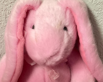 Russ Berrie Vintage “Sherbet” Pink Plush Bunny with Bow Nostalgic Memories 1990’s Stuffed Animal Gifts For Wife Sister Daughter Mom Her