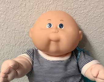 Vintage Cabbage Patch Kid Harder To Find Bald Toddler Head Mold #20 Blue Eyes 14 in OK Factory 1988 Collectors Doll Boys Gifts All Occasion