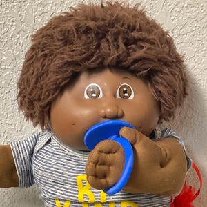 VERY RARE Vtg Cabbage Patch Kid African American Boy with Pacifier Brown Fuzzy Hair Brown Eyes 1st Edition P Factory Gift For Mom Wife Girls