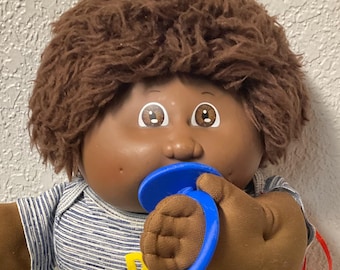 VERY RARE Vtg Cabbage Patch Kid African American Boy with Pacifier Brown Fuzzy Hair Brown Eyes 1st Edition P Factory Gift For Mom Wife Girls