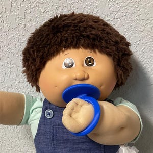 Boneco infantil Cabbage Patch vintage com molde para cabeça de chupeta nº 4, cabelo castanho felpudo, olhos castanhos, 1986, presentes colecionáveis para meninas, meninos, filho, mãe, ela