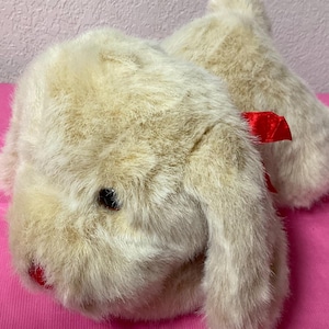 Cream Plush Puppy Dog: Red Bow & Heart, Stuffed Animal Toy