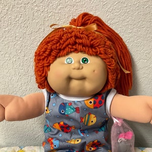 RARE Vintage Cabbage Patch Kid Girl Red Poodle Single Pony Green Eyes