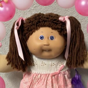 Vintage Cabbage Patch Kid Girl Brown Poodle Hair HTF Violet Eyes Head Mold #5 1985 Collector's Item Gifts For Mom Wife Daughter Sister Her