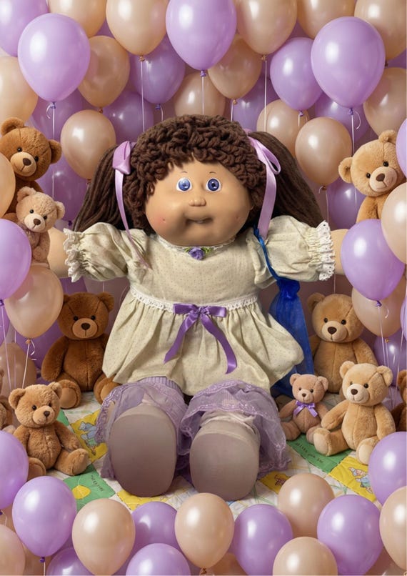 cabbage patch kids 人形 ブロンド パープルチュチュ Vintage Cabbage Patch Kid Girl HTF Violet Eyes Brown Poodle Hair