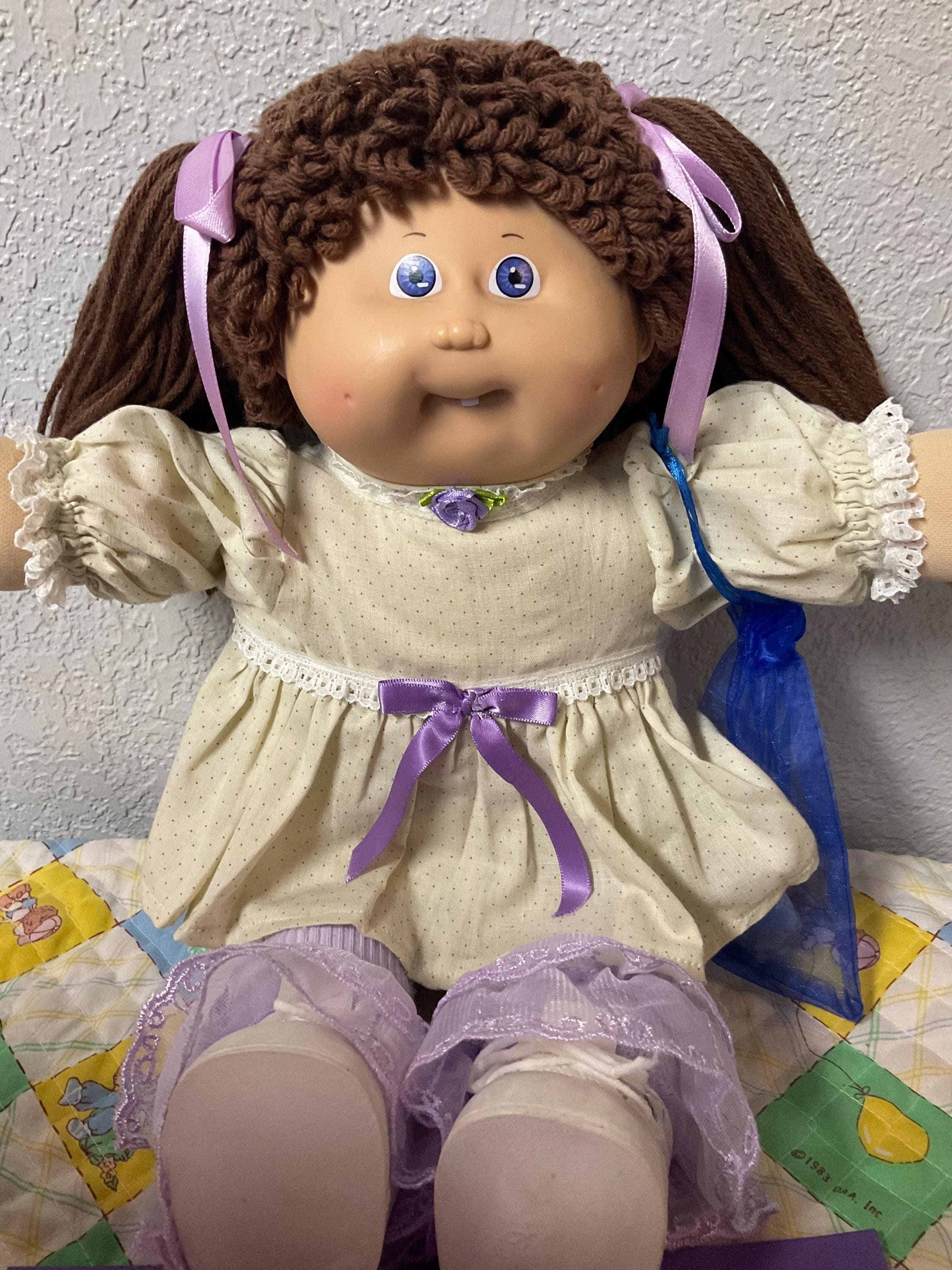 Vintage Cabbage Patch Kid Girl HTF Violet Eyes Brown Poodle Hair
