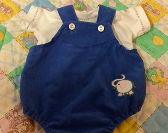 Vintage Cabbage Patch Kid Doll Clothes: Blue Corduroy Romper with Elephant