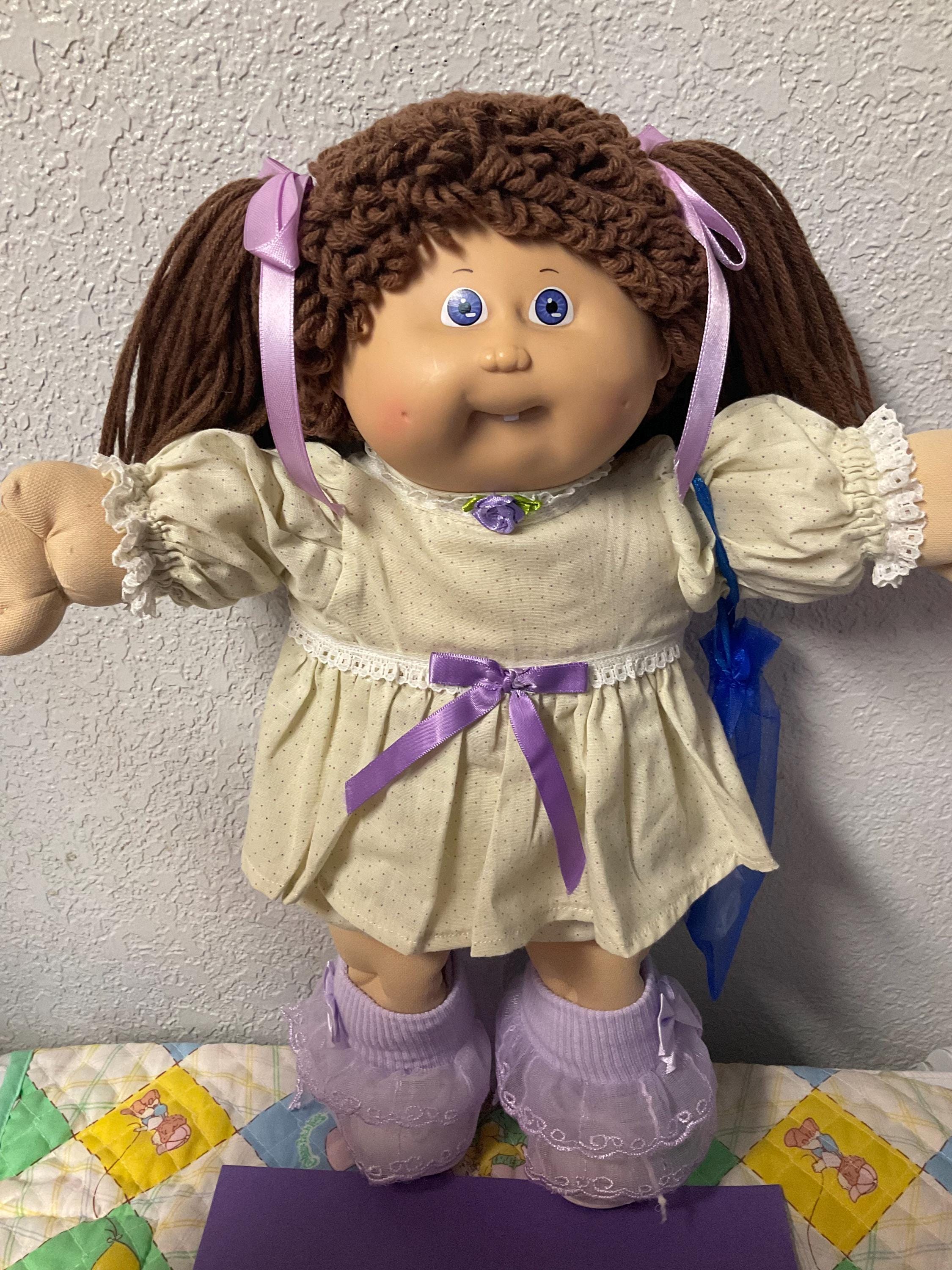 Vintage Cabbage Patch Kid Girl HTF Violet Eyes Brown Poodle Hair